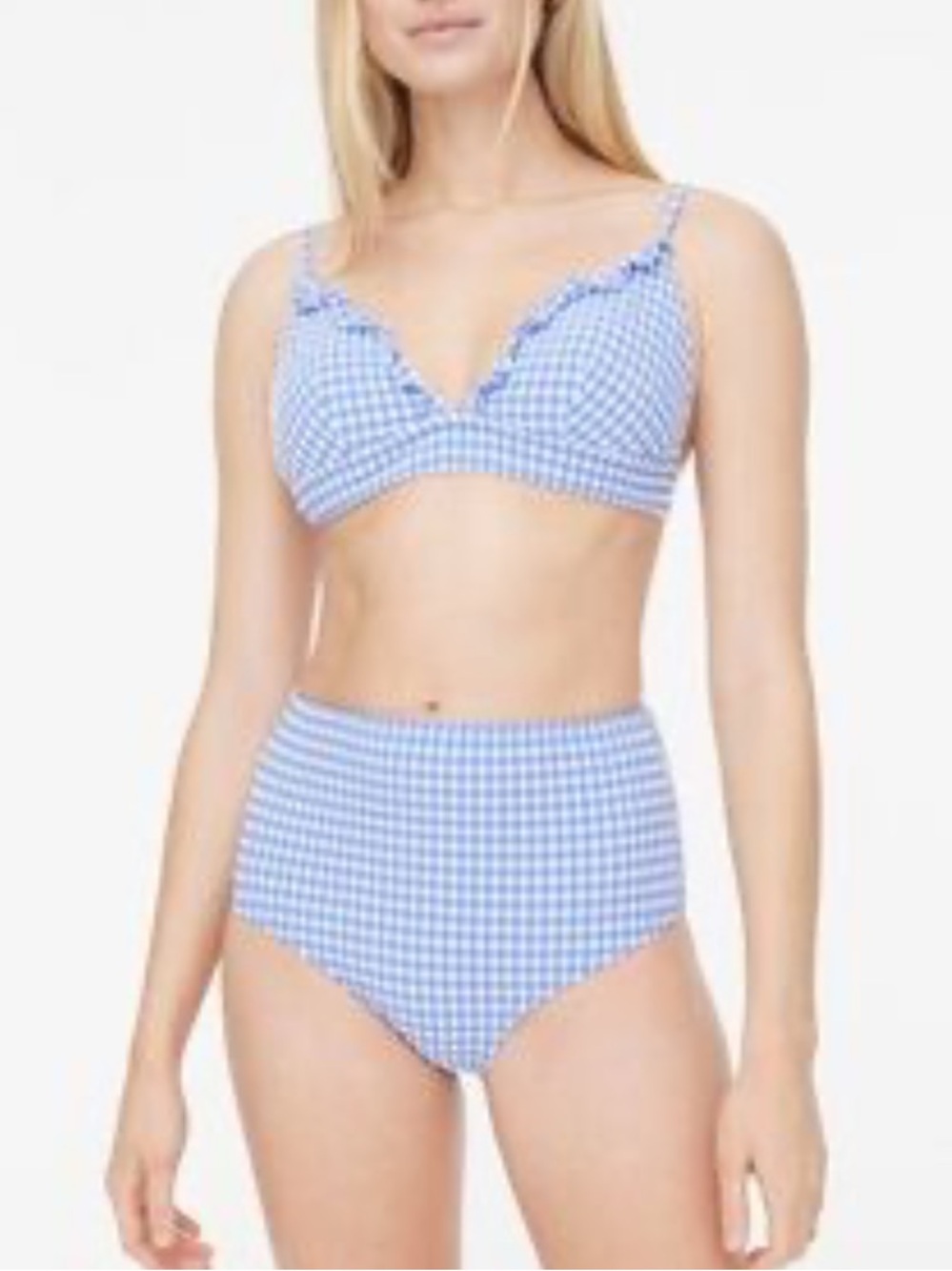 J.Crew Factory Blue and White Gingham Seersucker bikini Small